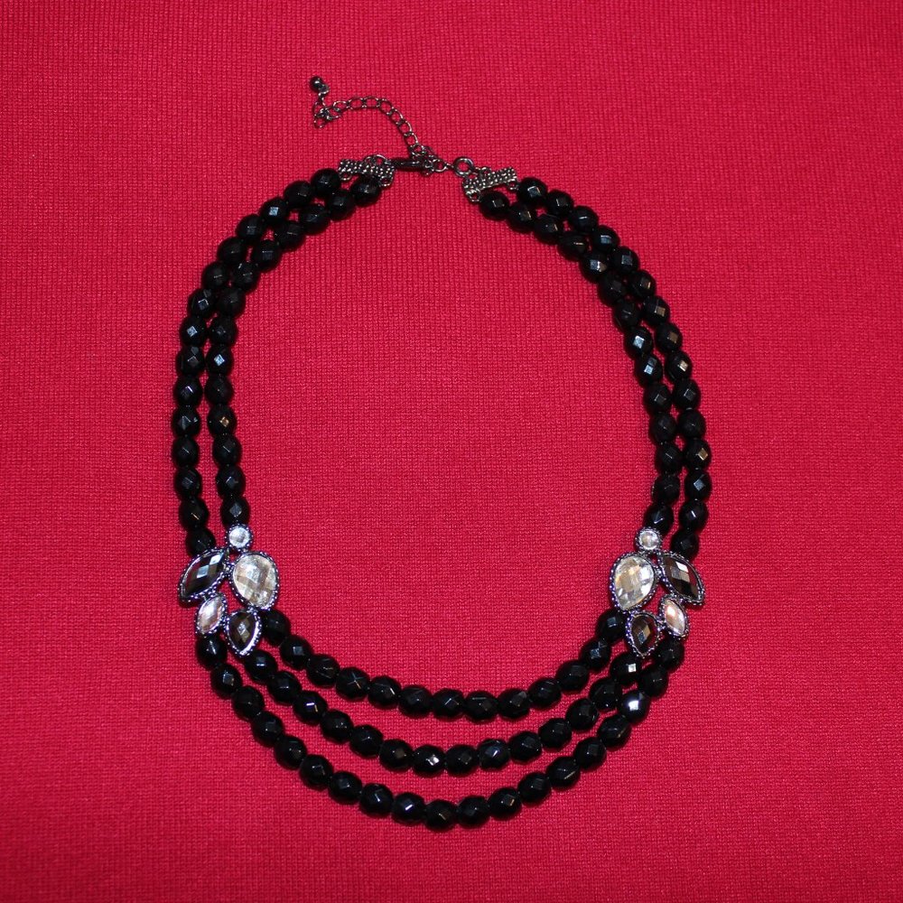 Vintage Elegant 3 Beaded Layered Necklace with Crystal Tone Accents